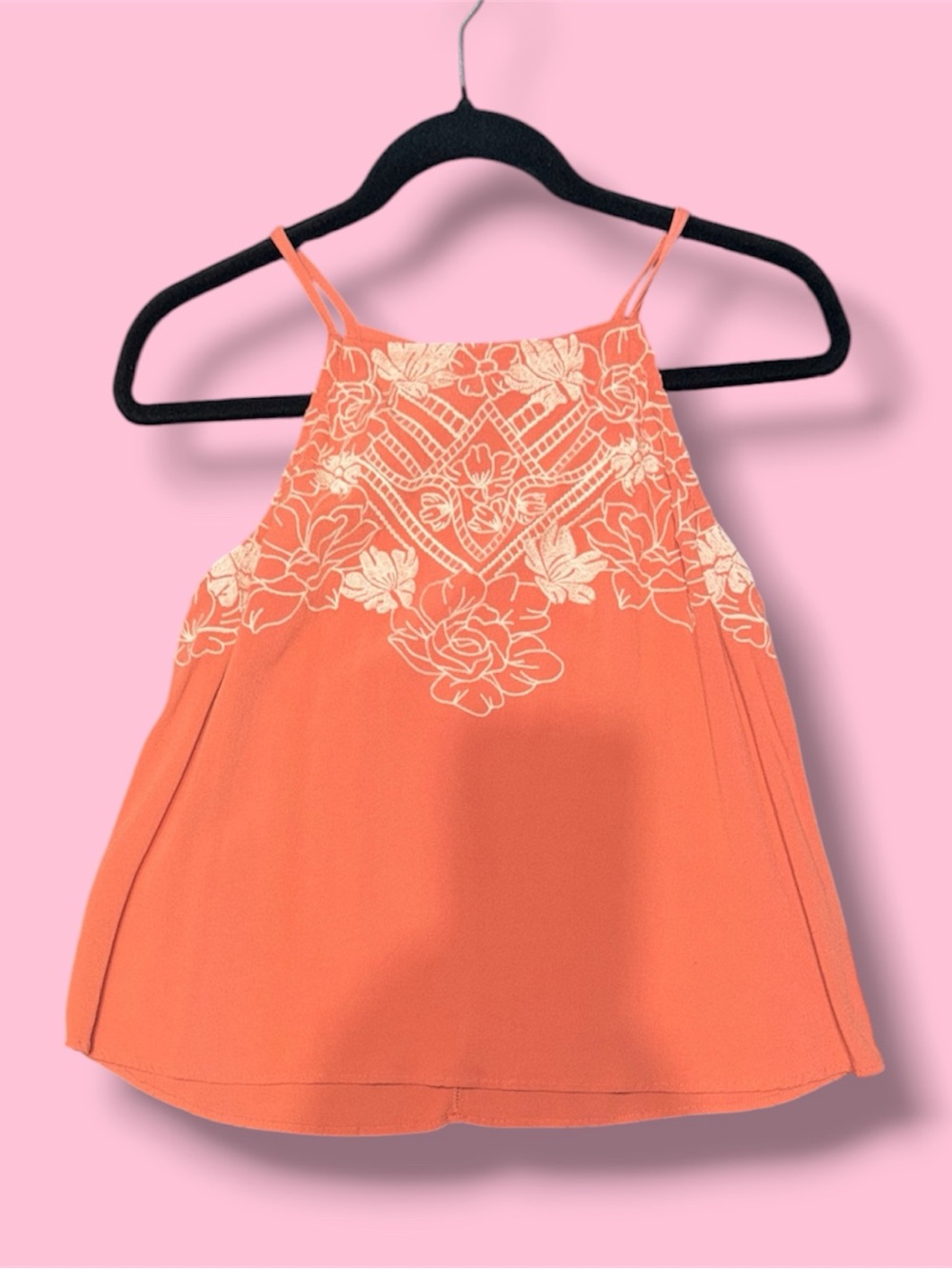 Eyeshadow Coral Halter Camisole with Cream Floral Embroidery #119